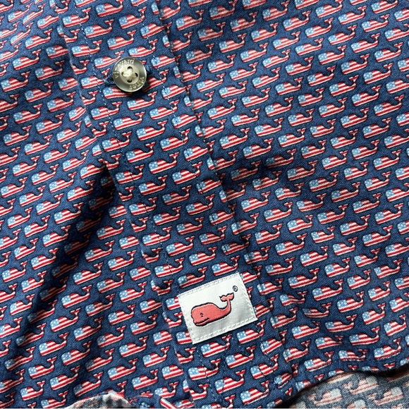 Vinyard Vines Slim Fit Murray Button Up Shirt American Flag Whales Short Sleeve - Picture 3 of 5